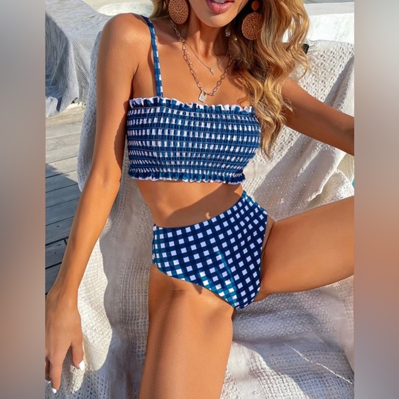 SHEIN Other - Gingham Smocked Frill Bikini NWOT